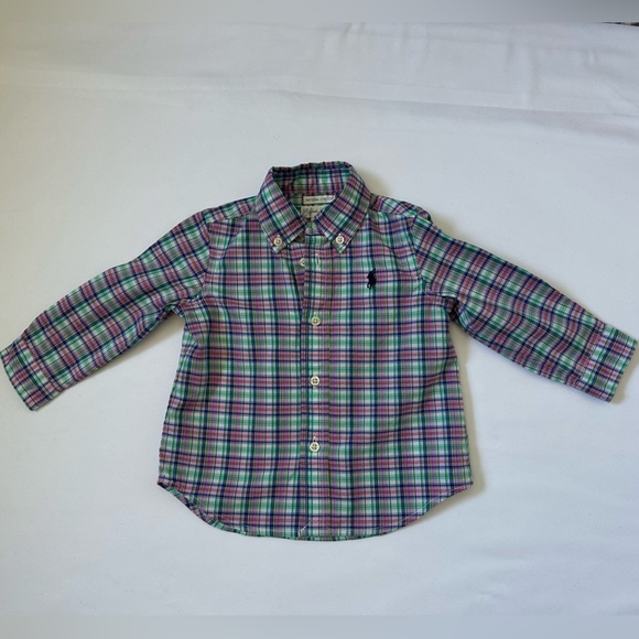 Ralph Lauren - Baby Plaid Cotton Poplin Button Up Shirt - Pink - 9 Months - Picture 2 of 5